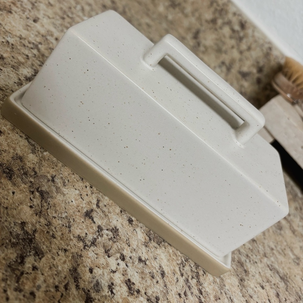 Threshold stoneware butter dish.